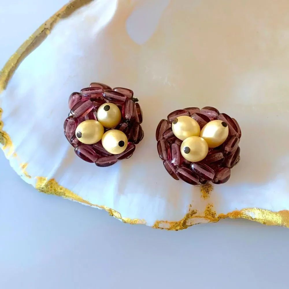 Vintage Cluster Bead Clip Earrings
